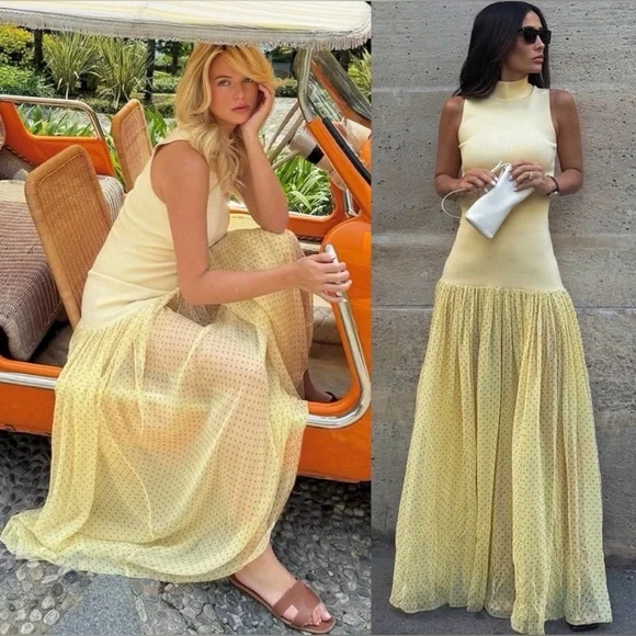 NWT HELSA Helsa Costanza Gown in butter yellow polka dot - Picture 11 of 17